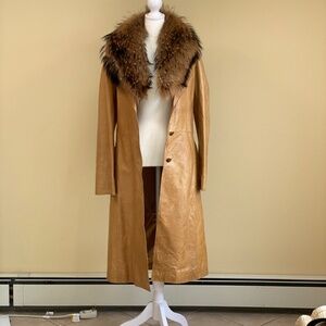 Andrew Marc New York Y2K  leather trench size M real fur detachable collar